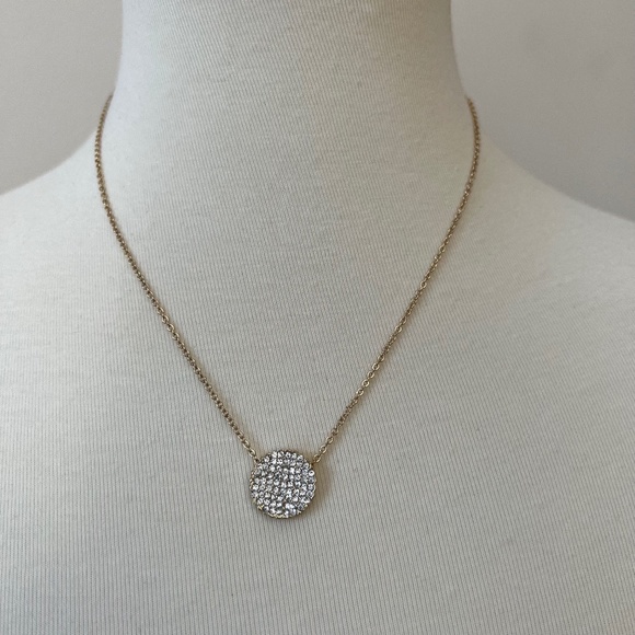 Amrita Singh Gold Necklace 16" w/ 2" Extender Crystal Sparkle Disc/Pendant - Picture 3 of 8